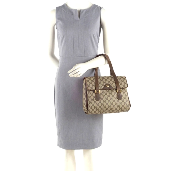 Gucci beige Ebony Vintage Coated Canvas Satchel - Picture 3 of 16